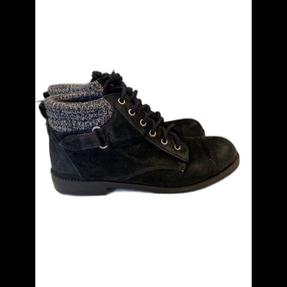 Rugged Outback Knit Collar Ankle Boots Womens 7 Black Suede Lace Up Good